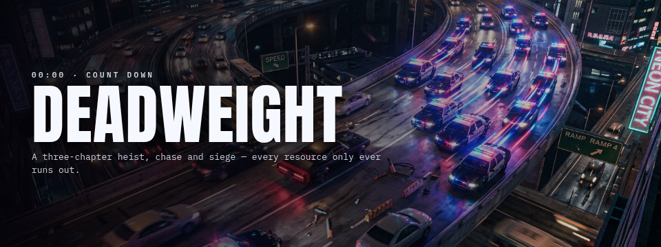 Deadweight — a highway full of police cars closing in